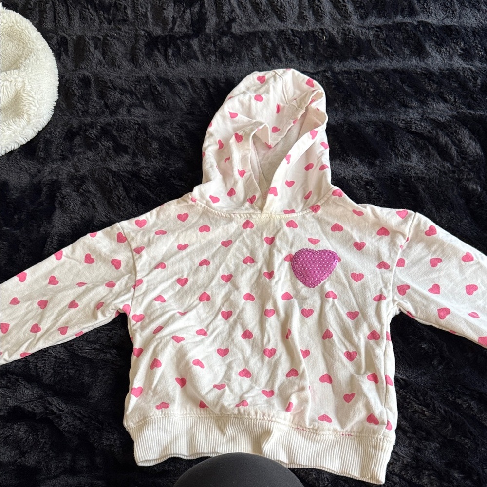 Kids Heart Pattern Hoodie - Pink and White